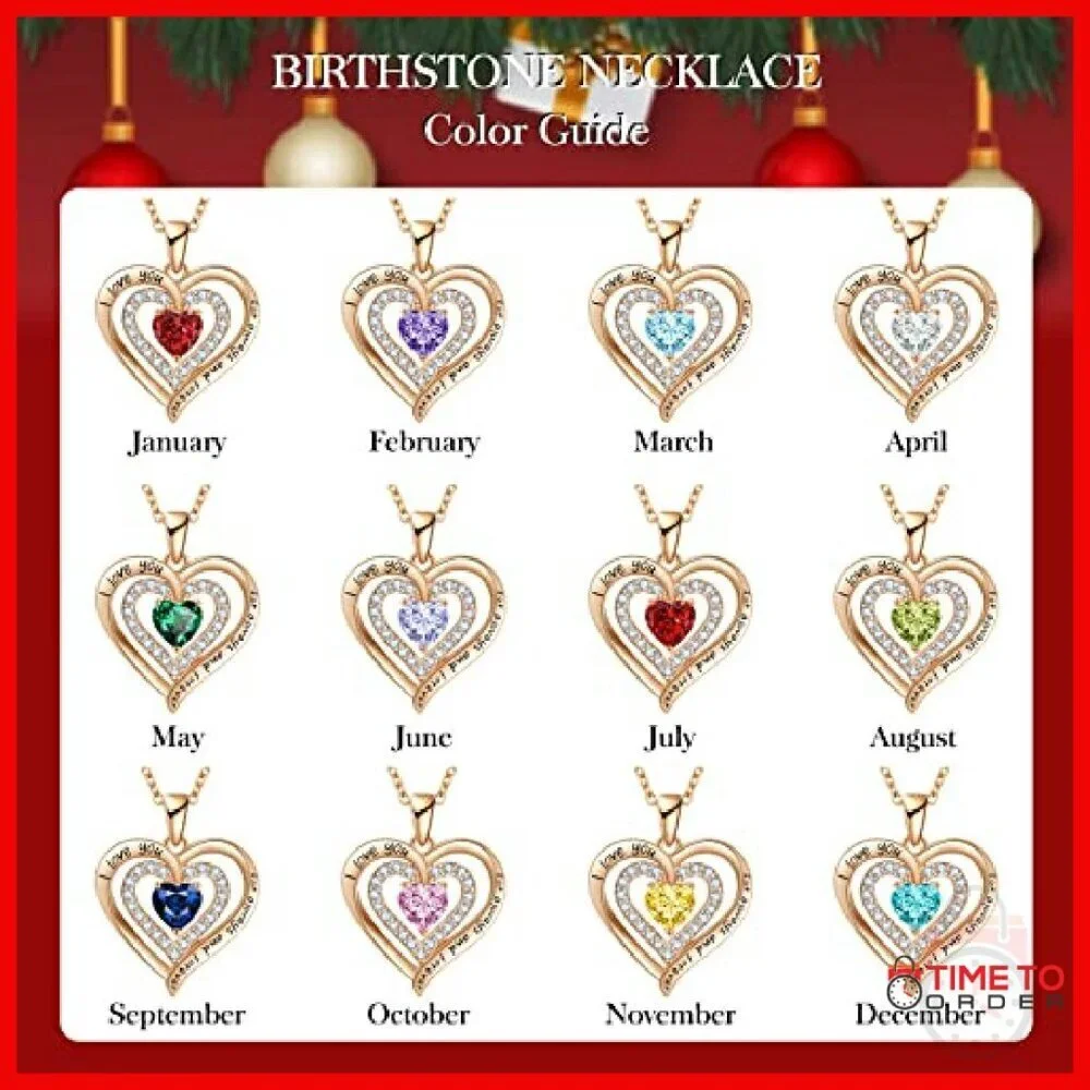 Sterling Silver Double Heart Birthstone Necklace 18+10 Inch